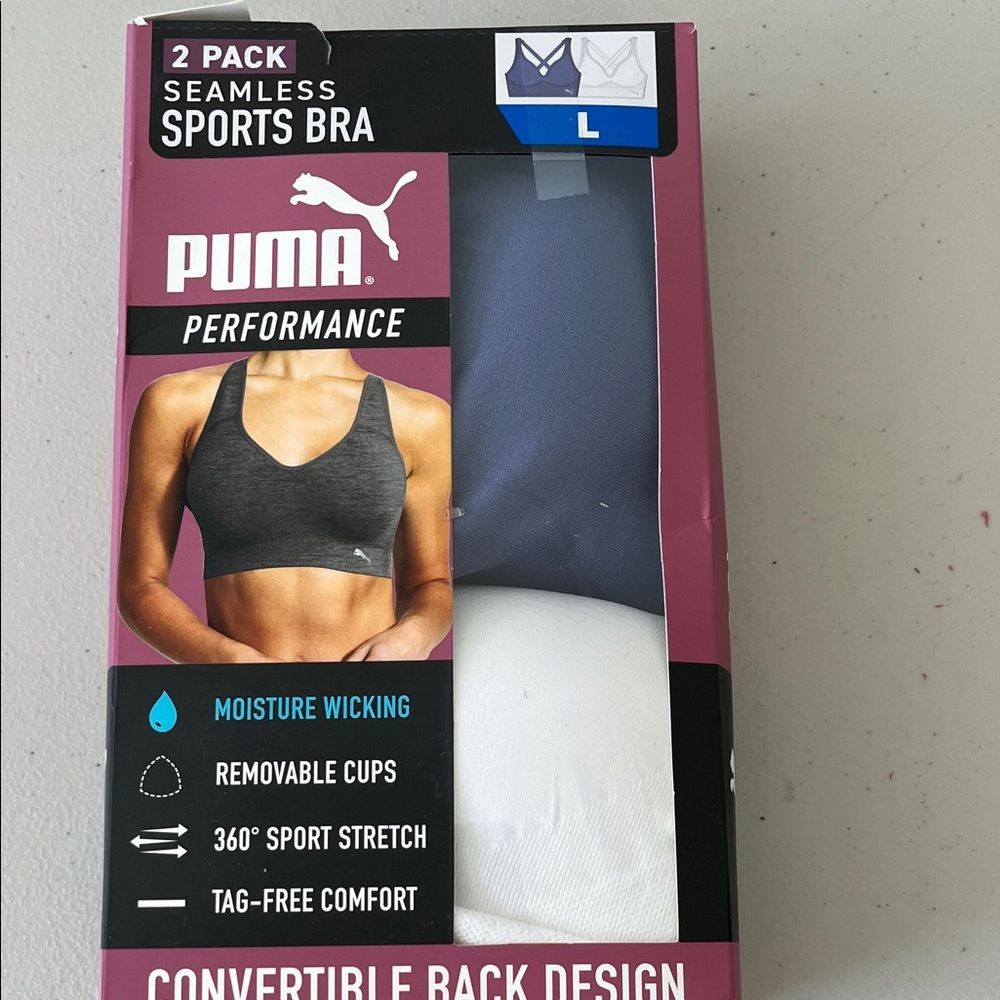 PUMA Seamless Sports Bra 2-Pack - Blue and White